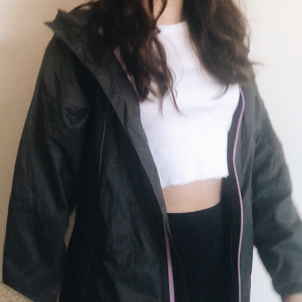 grey north face rain coat